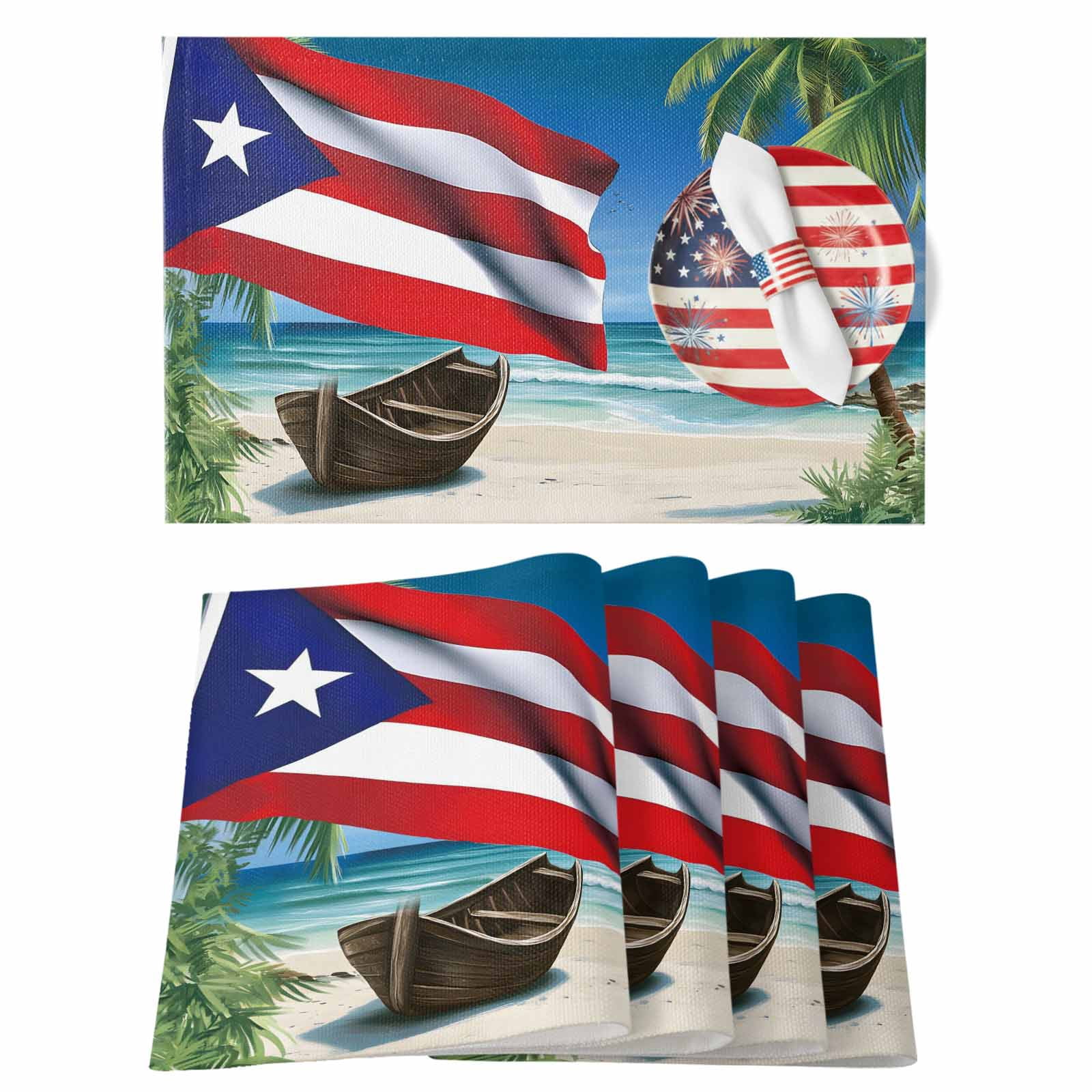 4th of July Placemats Set of 6 Puerto Rico Flag Place Mats Independence ...