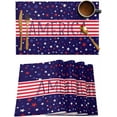 thumbnail image 1 of 4th of July Placemats Set of 6,Washable Woven Burlap Cloth Fabric Placemat for Square/Rectangle/Round/Oval Dining Table,Easy Clean Place Mats for Kids Red Blue Stripes Stars Patriotic Memorial Day, 1 of 1