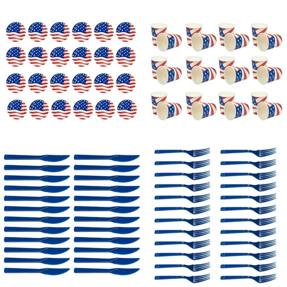 4th Of July Plates and Napkins Sets Patriotic Dinnerware Tableware for BBQ, USA Flag Disposable Table Decor Independence Day Party Decorations Serve 24