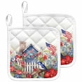 thumbnail image 1 of 4th of July Pot Holders for Kitchen Heatproof Potholder, 2 Pack Independence Day Floral Birds American Flag Hot Pads Multipurpose Oven Pads Cloth Potholders Trivet for Cooking and Baking, 1 of 8