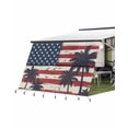 thumbnail image 1 of 4th of July RV Awning Sun Shade Screen 9'X15.3' American Flag Mesh Sunscreen Patriotic Star Seagull Palm Tree Awning Shade Screen with Zipper UV Blocker Completed Kits for RV Motorhome Camper, 1 of 7