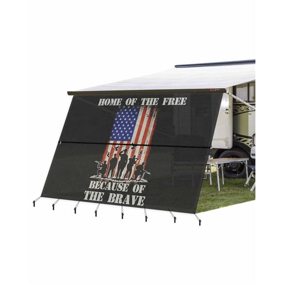 4th of July RV Awning Sun Shade Screen 9'X15.3' Patriotic Stars American Flag Mesh Sunscreen Freedom Soldiers Vintage Stripes Awning Shade Screen with Zipper Completed Kits for RV Motorhome Camper