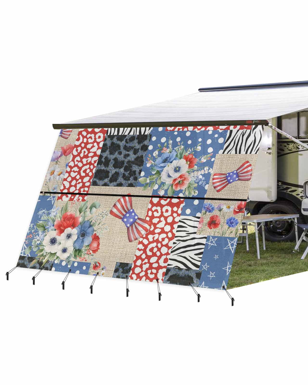 4th of July RV Awning Sun Shade Screen 9'X15.3' Patriotic Stars Poppy ...