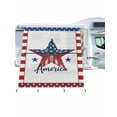 thumbnail image 1 of 4th of July RV Awning Sun Shade Screen 9'X7' American Flag Mesh Sunscreen Red White Blue Star Stripes Awning Shade Screen with Zipper UV Blocker Completed Kits Outdoor Canopy for RV Motorhome Camper, 1 of 7