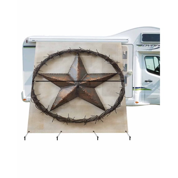 4th of July RV Awning Sun Shade Screen 9'X7' Rustic Stars Mesh Sunscreen Vintage Wood Plank Awning Shade Screen with Zipper UV Blocker Completed Kits Outdoor Canopy for RV Motorhome Camper Travel