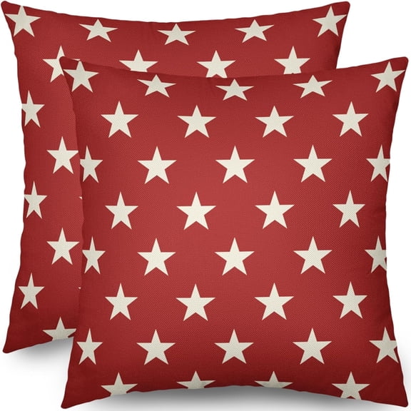 4th of July Red Star Pillow Covers 18x18 Set of 2 Patriotic Fourth July Decorative Throw Pillows Outdoor Farmhouse Pillowcases Memorial Day Independence Cushion Case Sofa Couch Bed Decor