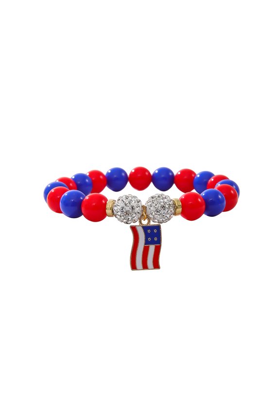 4th of July Red White Blue Beaded Stretch Bracelet for Women and Girls, Patriotic Jewelry for Holiday and Soccer Parties, Game Day and Festive Celebrations(6pcs)
