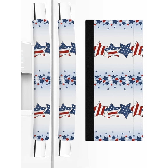 4th of July Refrigerator Door Handle Covers Set of 2, American Star Blue Ombre Independence Day Kitchen Fridge Microwave Oven Dishwasher Stove Cabinet Handle Protectors, Washable Appliance Decor