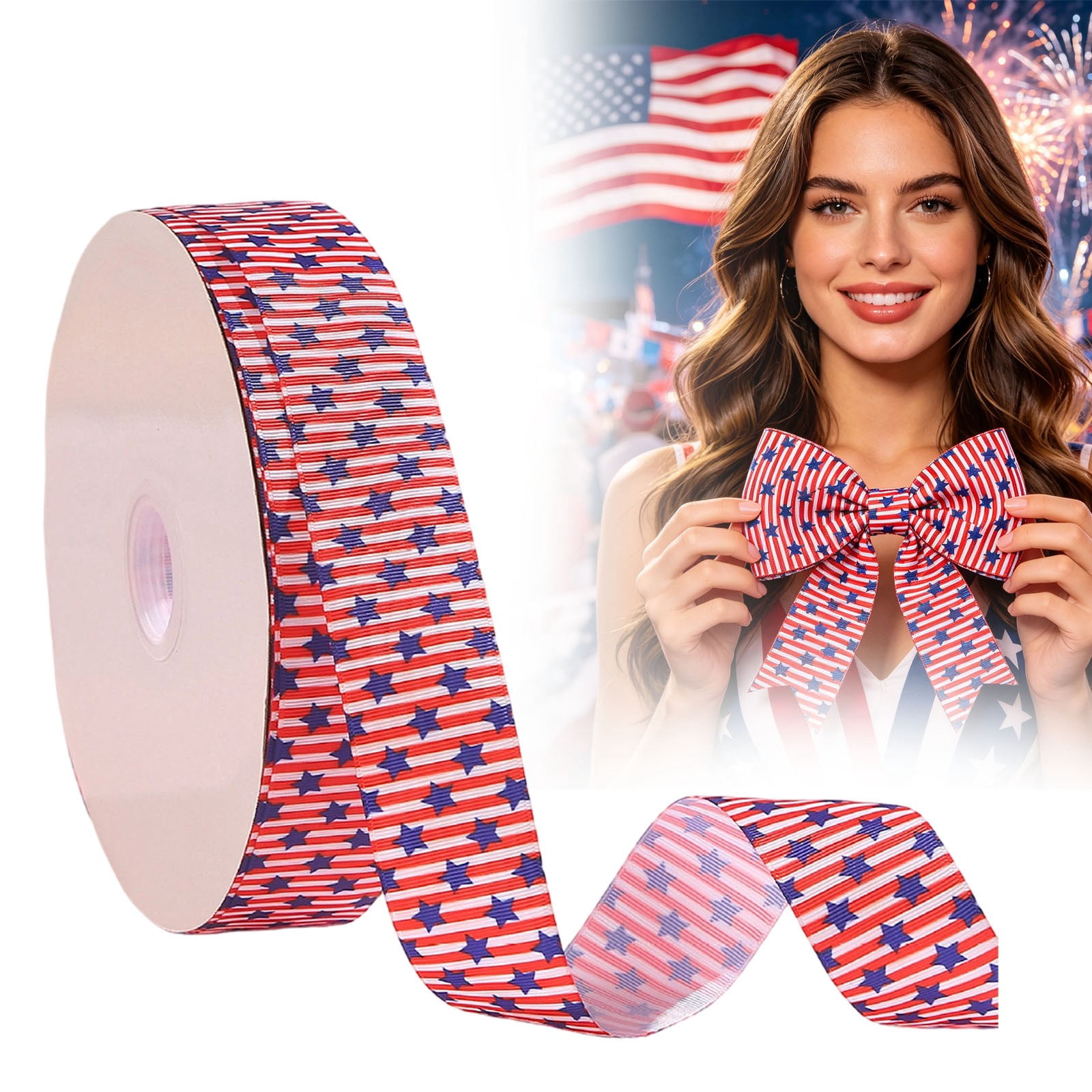 4th of July Ribbon Patriotic Wired Ribbons for Crafts Wrapping Wreath ...