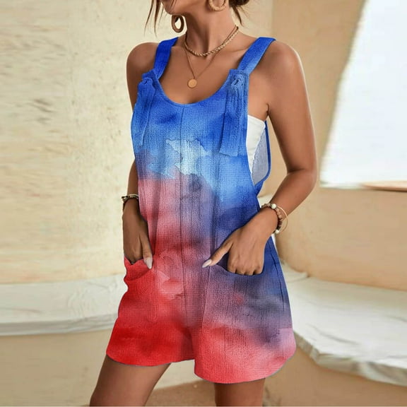 4th of July Rompers Women Rompers for Women 2025 Womens Jumpsuits Casual Womens Rompers Summer Romper Women's Independence Day Print Pocket Romper Shorts