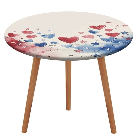 4th of July Round Fitted Tablecloth with Backing Elastic Edge Design Table Cover Waterproof Oil-Proof Table Cloth Stain-Resistant Wipeable for Round Table