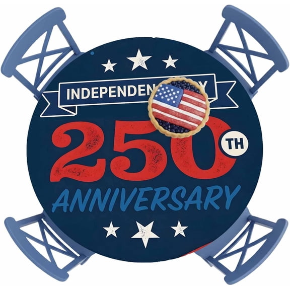 4th of July Round Fitted Tablecloth with Elastic 250th Anniversary Tablecloths Patriotic Star Ribbon Table Cover for Kitchen Dinner Party Patio Independence Day Decor Fits Tables up to 36"- 44"