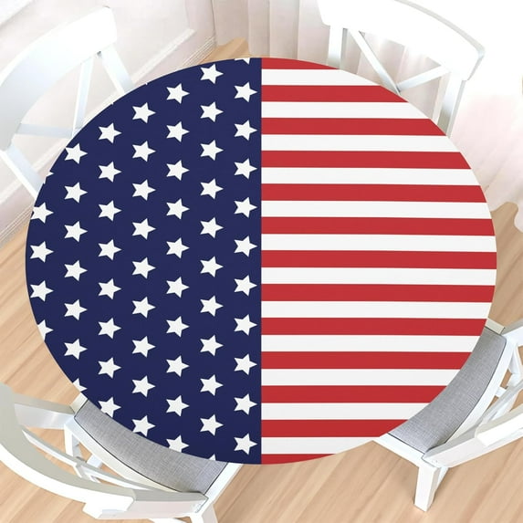 4th of July Round Fitted Tablecloth with Elastic Edge,Waterproof Red ...