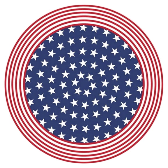 4th of July Round Fitted Tablecloth with Elastic, Independence Memorial Day Patriotic Table Cloth Decorative Washable Red White Blue Star Stripe Table Cover Picnic Party Family Home for 39"-48" Table