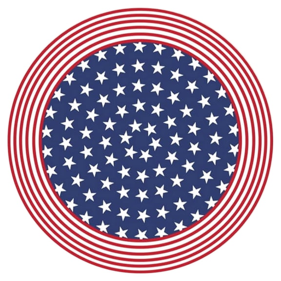4th of July Round Fitted Tablecloth with Elastic, Independence Memorial Day Patriotic Table Cloth Decorative Washable Red White Blue Star Stripe Table Cover Picnic Party Family Home for 39"-48" Table
