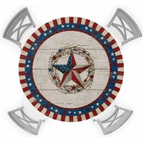 4th of July Round Fitted Tablecloth with Elastic Patriotic Stars Independence Day Tablecloths Rustic Wood Table Cover for Kitchen Dinner Memorial Day Party Picnic Fits Tables up to 36"- 44" Diameter