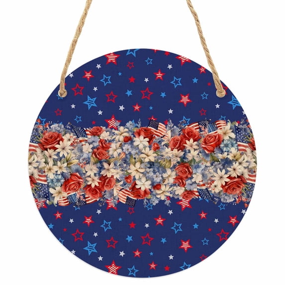 4th of July Round Front Door Welcome Sign, 5.9 Inch Wall Hanging Decor ...