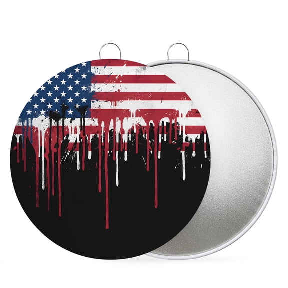 4th of July Round Metal Signs for Outside American Flag Tin Signs Stainless Steel Hook Home Sign Plaque Abstract Black Ink Drip Metal Sign for Front Door Porch Hanging Wall Decor Gifts 6 Inch