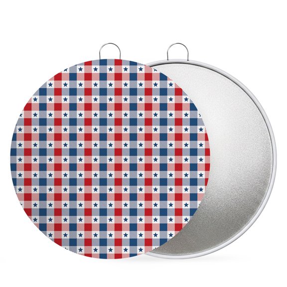 4th of July Round Metal Signs for Outside Blue and Red Buffalo Plaid Tin Signs Stainless Steel Hook Plaque Patriotic Stars Check Metal Sign for Front Door Porch Hanging Wall Decor Gifts 6 Inch