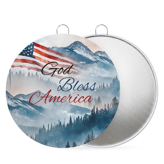 4th of July Round Metal Signs for Outside God Bless America Tin Signs Stainless Steel Hook Welcome Home Sign Plaque Mount USA Flag Metal Sign for Front Door Porch Hanging Wall Decor Gifts 6 Inch