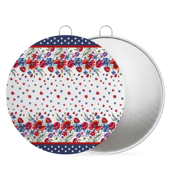 4th of July Round Metal Signs for Outside Patriotic Star Poppy Tin Signs Stainless Steel Hook Plaque Red White and Blue Flower Branch Metal Sign for Front Door Porch Hanging Wall Decor Gifts 8 Inch