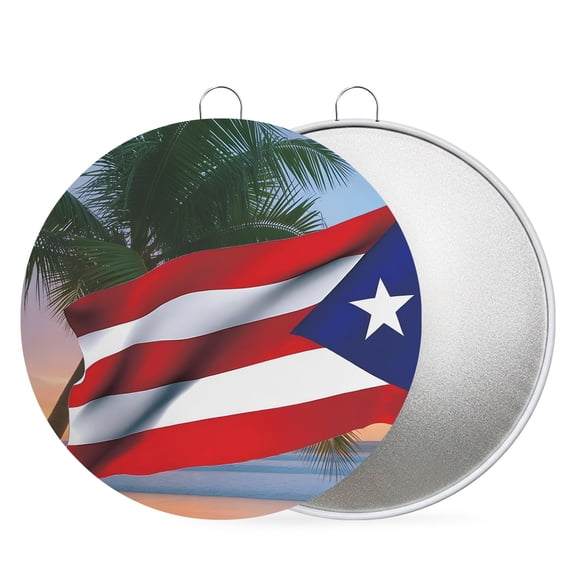 4th of July Round Metal Signs for Outside Puerto Rico Flag Tin Signs Stainless Steel Hook Home Sign Plaque Beach Coco Palm Tree Metal Sign for Front Door Porch Hanging Wall Decor Gifts 6 Inch