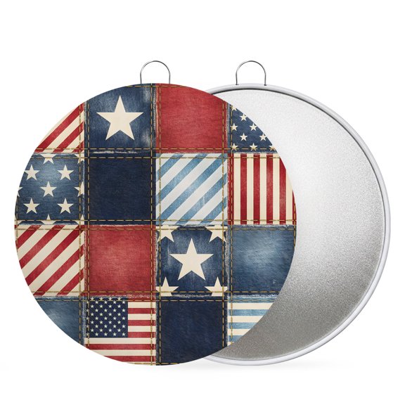 4th of July Round Metal Signs for Outside Stars Stripes Patchwork Tin Signs Stainless Steel Hook Home Sign Plaque Retro Checkered Grid Metal Sign for Front Door Porch Hanging Wall Decor Gifts 6 Inch