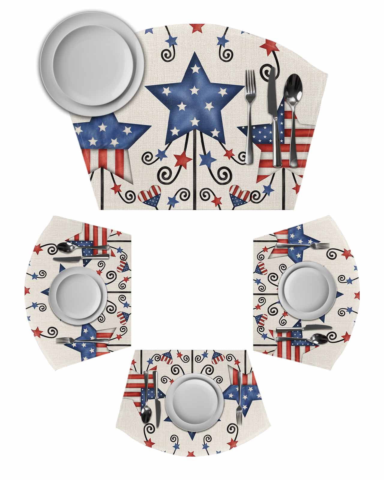 4th of July Round Placemats Set of 2, Blue Red Star Rustic Independence ...