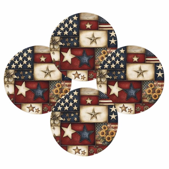 4th of July Round Placemats Set of 4 American Flag Place Mats Independence Day Woven Placemat Rustic Patriotic Stars Sunflower Circle Braided Table Mat for Kitchen Dining Table Party Decor 15 Inch