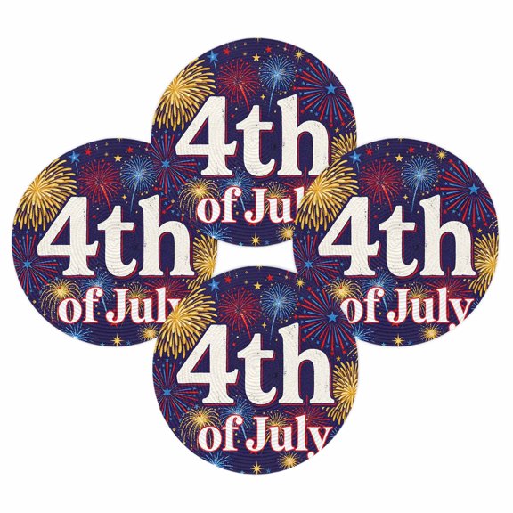 4th of July Round Placemats Set of 4 Patriotic Star Fireworks Place Mats Independence Day Woven Placemat July 4th Red White Blue Circle Braided Table Mat for Kitchen Dining Table Party Decor 15 Inch