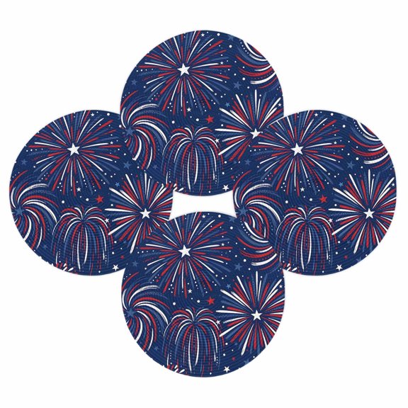 4th of July Round Placemats Set of 4 Red White and Blue Place Mats Independence Day Woven Placemat Patriotic Star Fireworks Circle Braided Table Mat for Kitchen Dining Table Party Home Decor 15 Inch