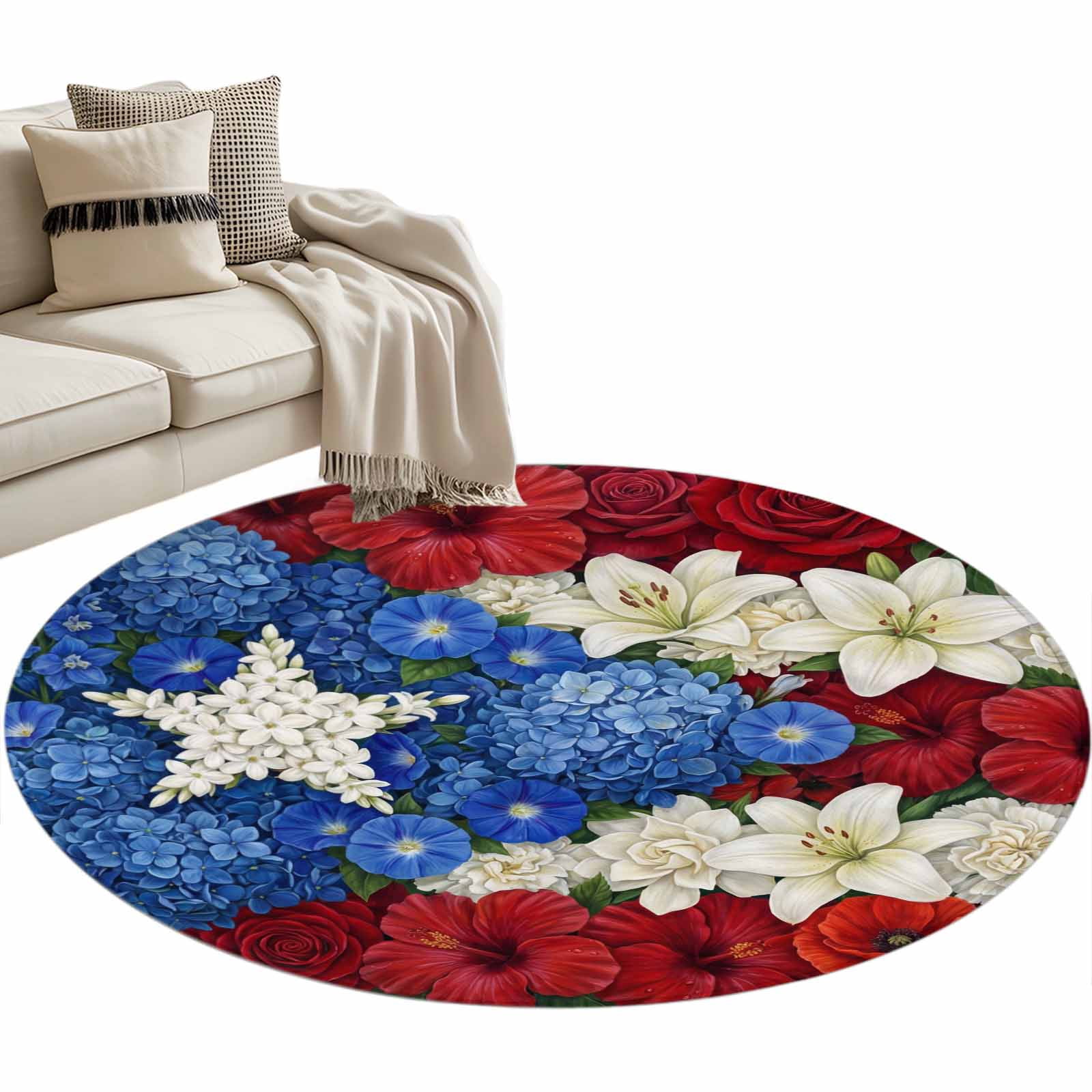 4th of July Round Rug 4ft Washable Circle Entryway Rugs Non Slip Puerto ...