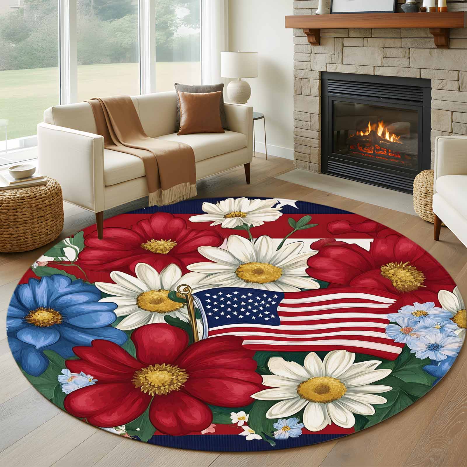 4th of July Round Rug 5ft Washable Circle Kitchen Rugs Non Slip ...