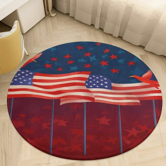 4th of July Round Rugs -Washable Non-Slip Small Round Area Rug Throw Soft Circle Rugs for Bedroom, Modern Print Indoor Carpet for Entryway Sofa Living Room