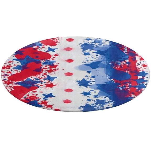 4th of July Round Rugs -Washable Non-Slip Small Round Area Rug Throw Soft Circle Rugs for Bedroom, Modern Print Indoor Carpet for Entryway Sofa Living Room