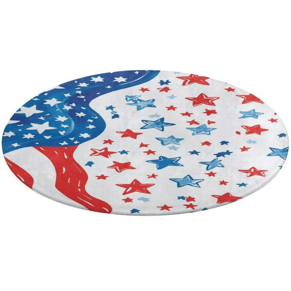 4th of July Round Rugs -Washable Non-Slip Small Round Area Rug Throw Soft Circle Rugs for Bedroom, Modern Print Indoor Carpet for Entryway Sofa Living Room