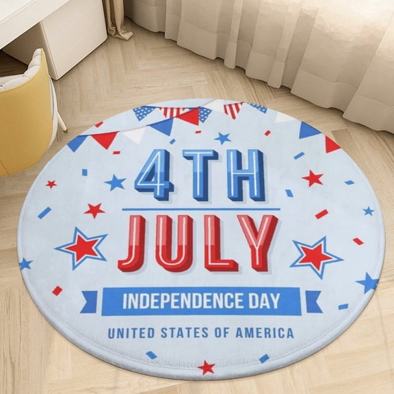 4th of July Round Rugs -Washable Non-Slip Small Round Area Rug Throw Soft Circle Rugs for Bedroom, Modern Print Indoor Carpet for Entryway Sofa Living Room