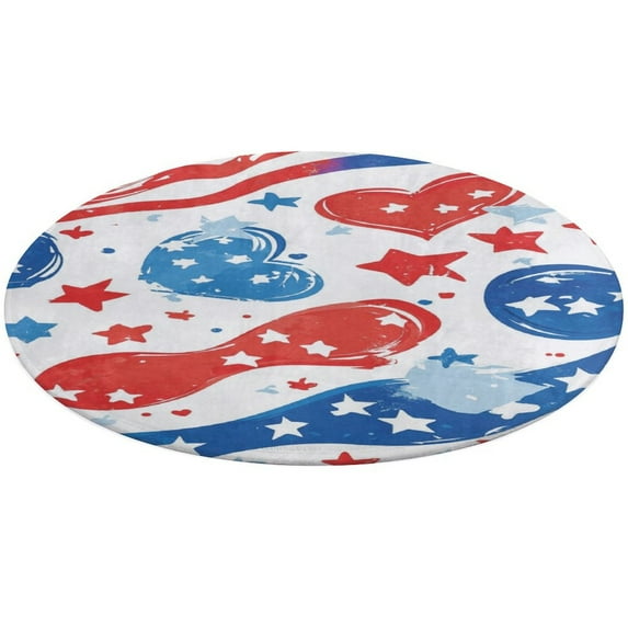 4th of July Round Rugs -Washable Non-Slip Small Round Area Rug Throw Soft Circle Rugs for Bedroom, Modern Print Indoor Carpet for Entryway Sofa Living Room
