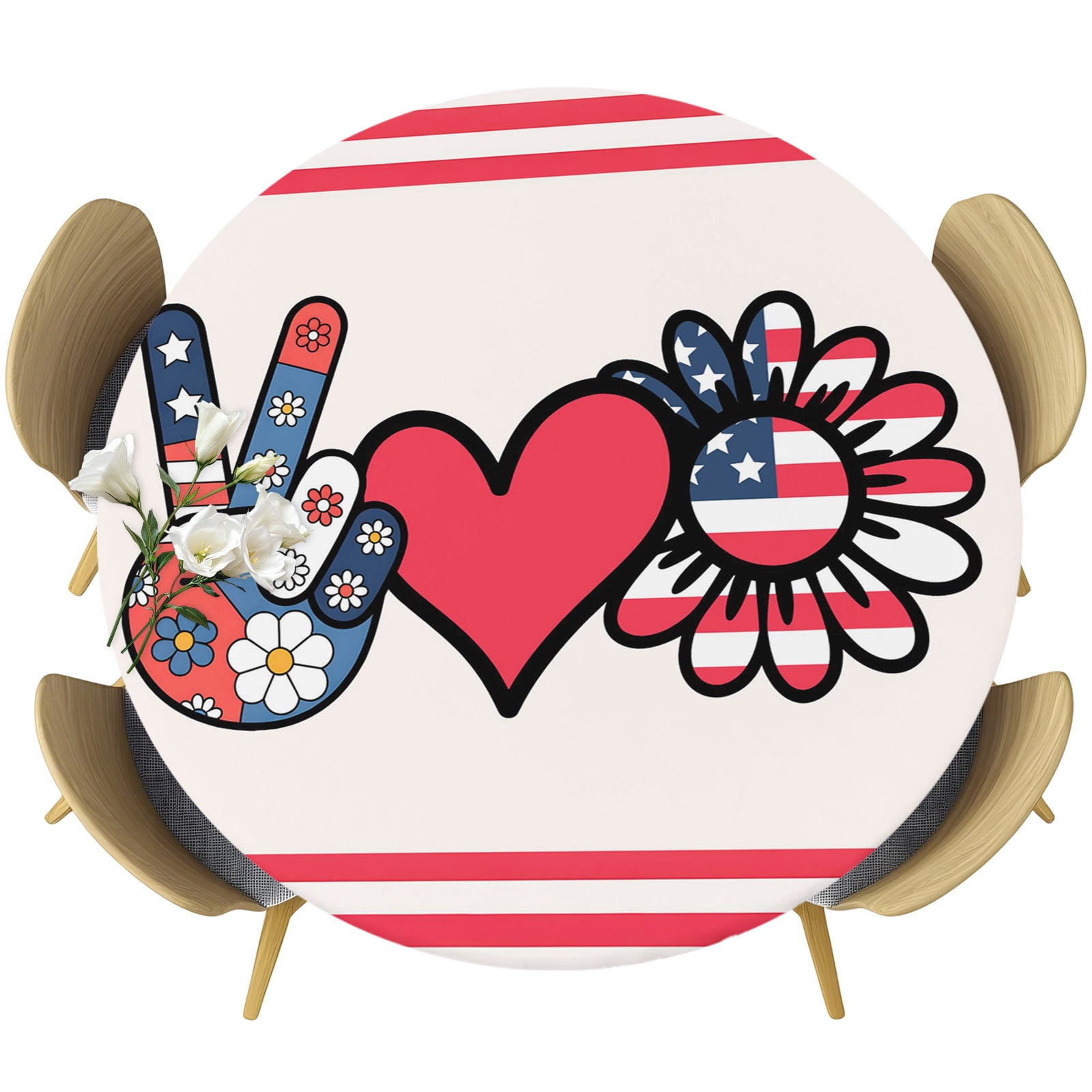 4th of July Round Tablecloth 55-60 Inch Round Fitted Table Cloth with ...