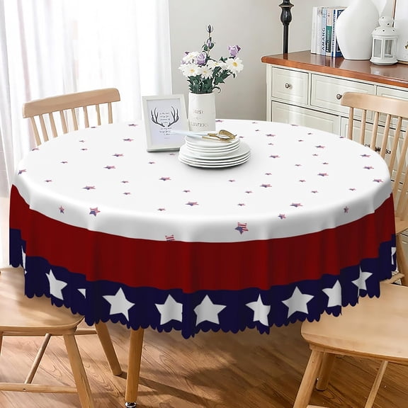 4th of July Round Tablecloth 60 Inch Patriotic Memorial Day American Flag Stars Circular Table Cloth Independence Day Waterproof Fabric Table Cover for Home Kitchen Dining Room Party Decor