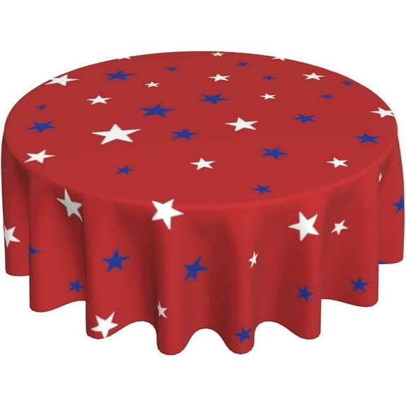 4th of July Round Tablecloth 60 Inch,Red Blue White Star Patriotic Table Cloth,Wrinkle Stain Waterproof American Flag Colored Table Covers,Small Outdoor Farmhouse Tablecloths for Party Picnic