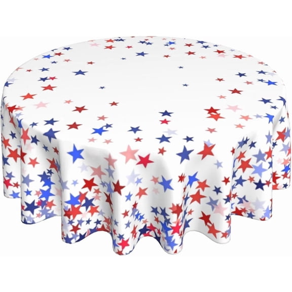 4th of July Round Tablecloth 70 Inch Blue Red Patriotic Stars Round Table Cloth Independence Day Summer Holiday Table Covers Polyester Indoor Outdoor Tablecloths for Kitchen Dining Picnic Party