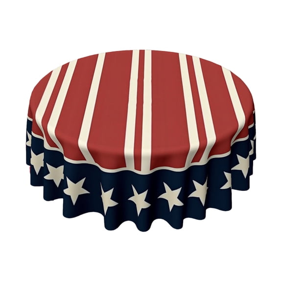 4th Of July Round Tablecloth Polyester Patriotic Star Table Cover Waterproof Stain Resistants for Independence Day Party BBQ Picnic Home Kitchen Dining Decor