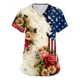 thumbnail image 1 of 4th of July Scrub Tops Women Loose V Neck Red White and Blue Print Scrubs Short Sleeve Independence Day Patriotic Scrub Shirts Medical Nurse Uniform Nursing Workwear with Pockets Khaki 4XL, 1 of 4