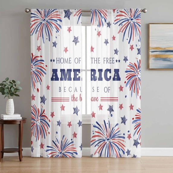 4th of July Sheer Curtains 72 Inch Length 2 Panels Set, Independence ...