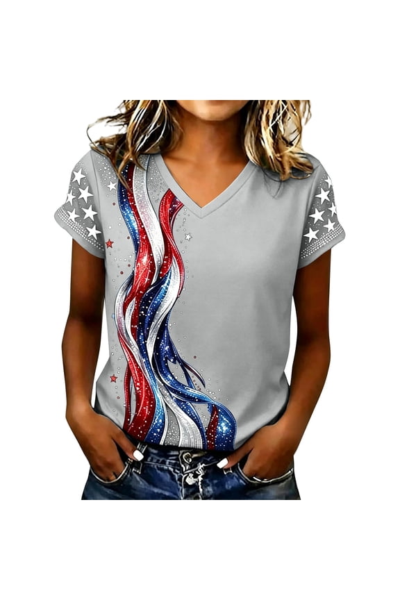 4th Of July Shirt,Independence Day Shirt Summer Tops Summer Patriotic Tops Stripes Graphic Tee Anniversary Merchandise Women 1776-2026 Birthday T-Shirt Summer Shirts Gray L