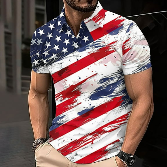 4th of July Shirt Mens Patriotic Shirts for Men Fourth of July Shirt for Men Memorial Day Shirt for Men Memorial Day Shirts Men's Casual Independence Day Button Up T-Shirt Short Sleeved Lapel Top