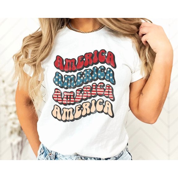 4th of July Shirt, USA shirt, Summer Shirt, Red White and Blue, America Shirt, Womens Fourth of July, Patriotic Tee, Retro American Shirt Tshirt All Size S-5XL