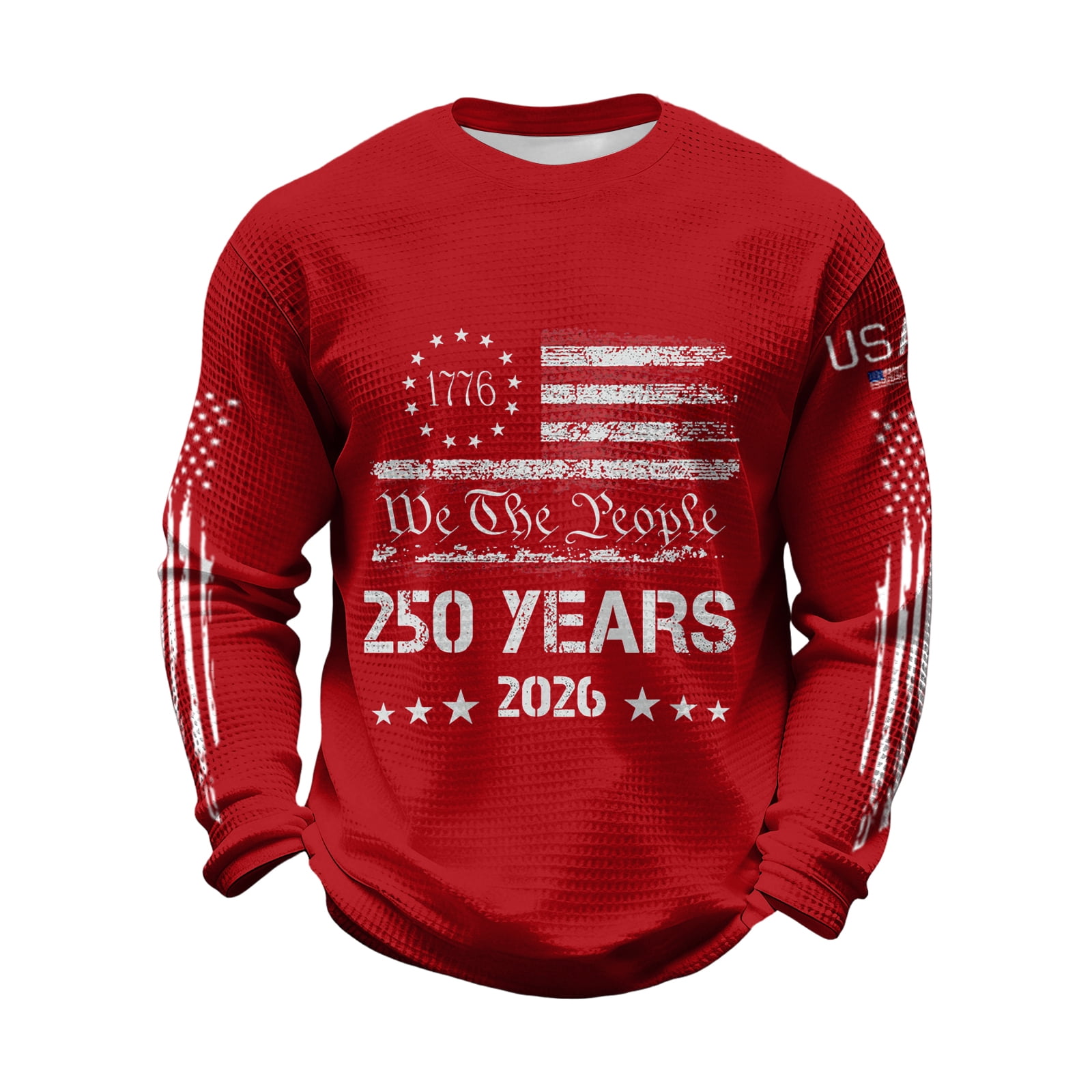 4th of July Shirts Men Long Sleeve Tshirts Casual Waffle USA Flag Print ...