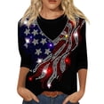 thumbnail image 1 of 4th of July Shirts for Women 3/4 Sleeve Tshirts Casual Red White and Blue Print Tops USA 250th Anniversary Celebration Party Pullover Independence Day Patriotic Round Neck 1776-2026 Blouses Black L, 1 of 5